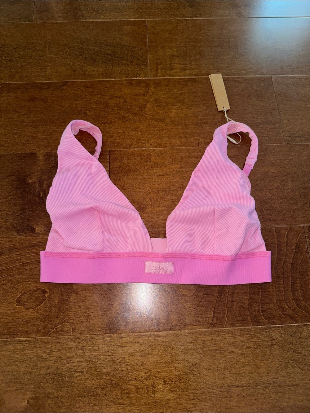 SKIMS COTTON RIB Plunge Bralette Bubble Gum S